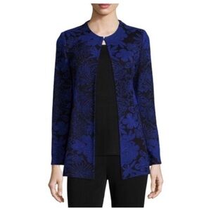 Misook royal blue and black floral knit jacket